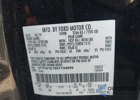 2014 Ford F-150 Platinum z USA, uszkodzony, nr VIN 1FTFW1ET8EFC64959